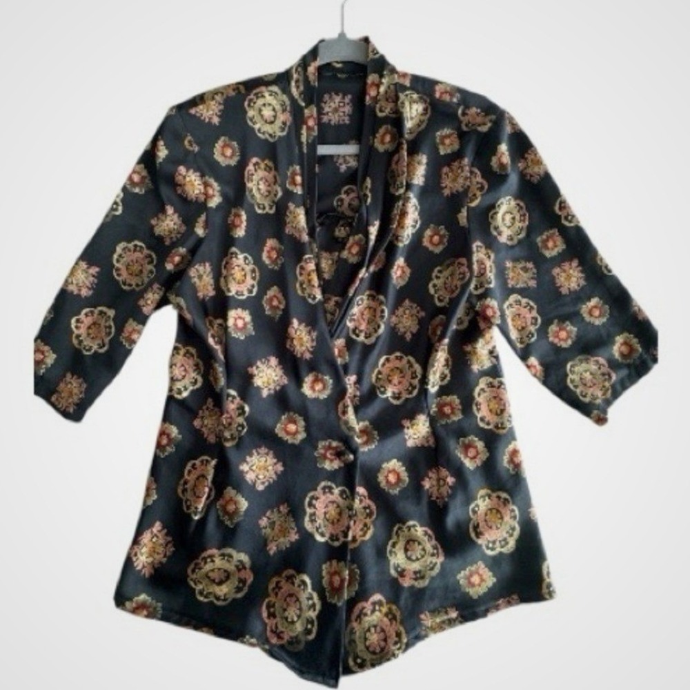 Vintage Charters Club Floral Patterned Black Blouse Size Large